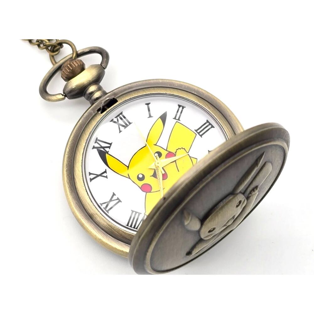 Pikachu Pokemon Pocket Watch - Yellow Lightning Thunderbolt Vintage Look Gift - Picture 7 of 10